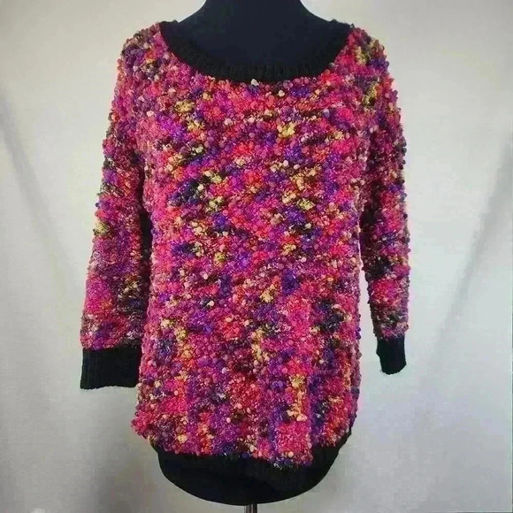 Ruby Rd Medium Brightly Colored Scoop Neck Rich Boucle Knit Sweater 3/4 Sleeves - Picture 2 of 8